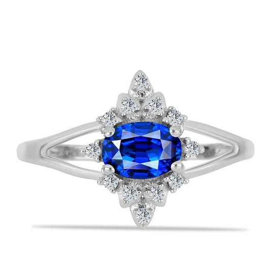 Stříbrný Prsten s Australským Modrým Safírem a Bílým Topazem