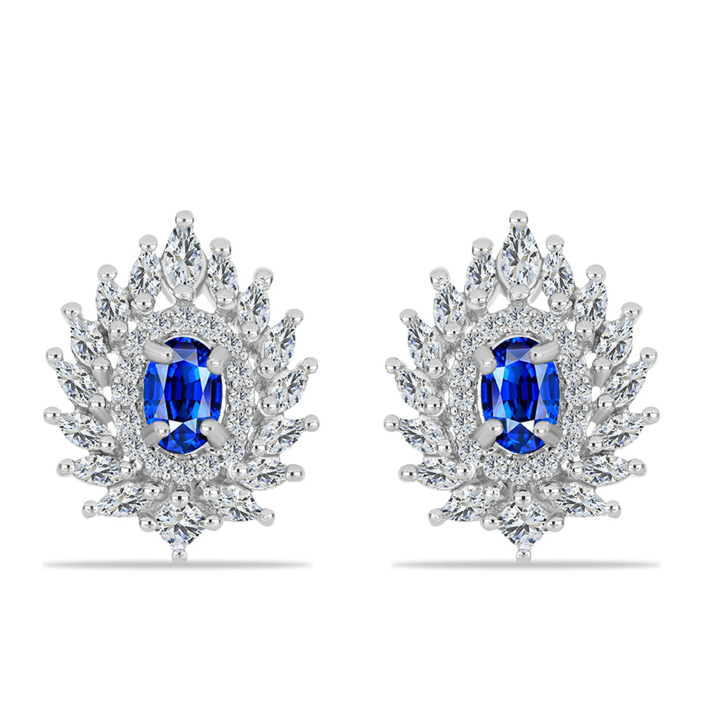 Stříbrné Náušnice s Australským Modrým Safírem a Bílým Zirkonem