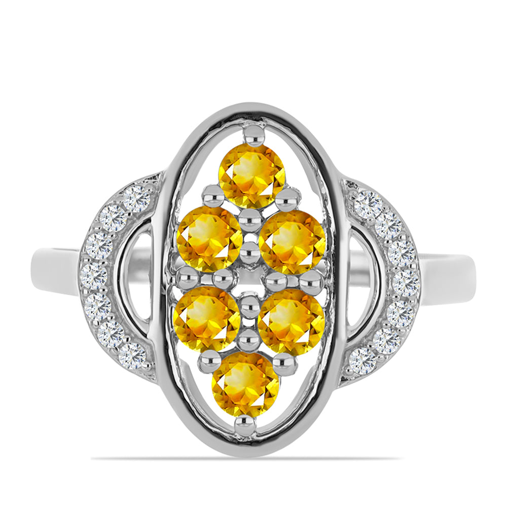 Stříbro 925/1000 - Prsten s Uralským Citrínem a Bílým Topazem - Karátové číslo: 0.8. přibližná hmotnost: 3.3 gramů