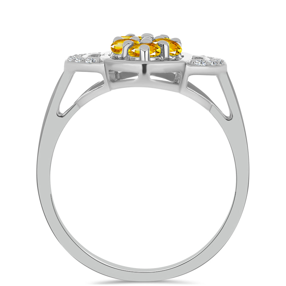 Stříbro 925/1000 - Prsten s Uralským Citrínem a Bílým Topazem - Karátové číslo: 0.8. přibližná hmotnost: 3.3 gramů 2 