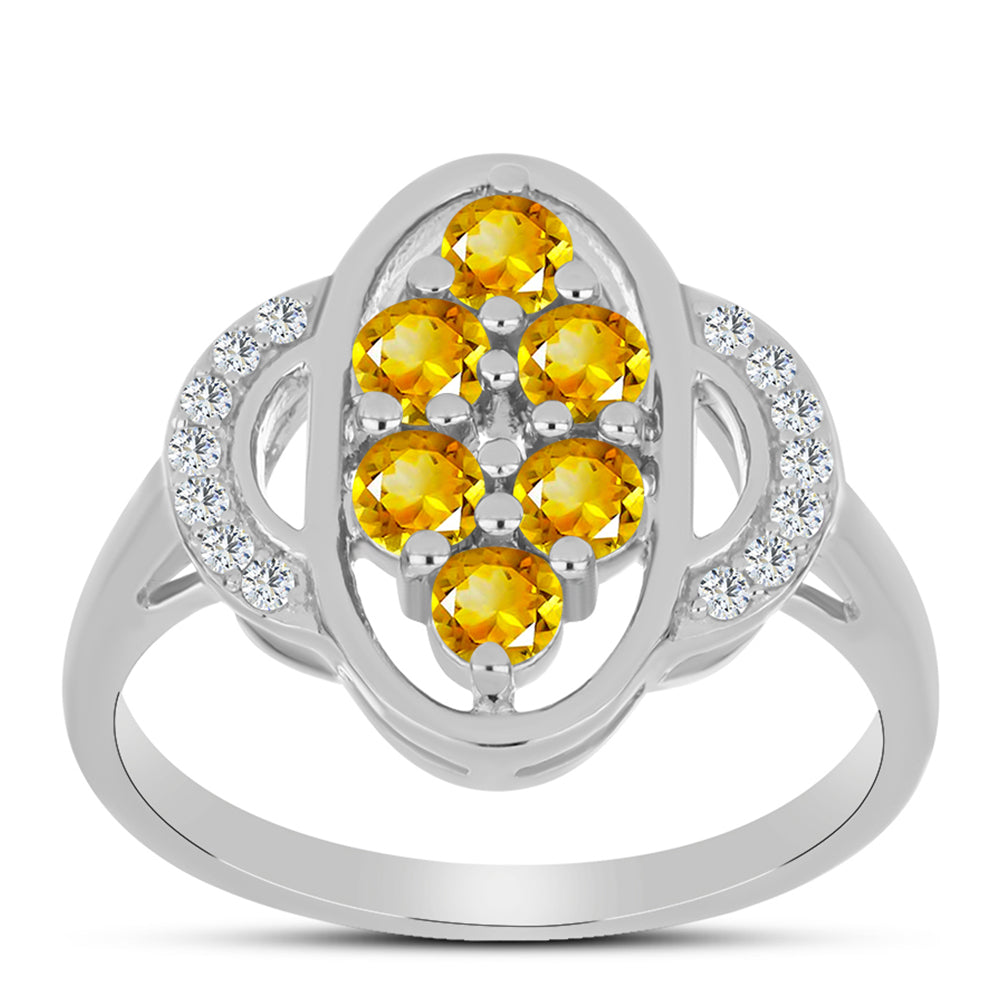 Stříbro 925/1000 - Prsten s Uralským Citrínem a Bílým Topazem - Karátové číslo: 0.8. přibližná hmotnost: 3.3 gramů