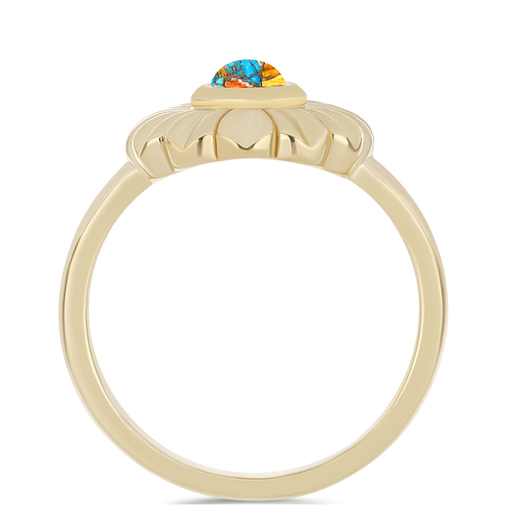 Pozlacené Stříbro 925/1000 - Prsten s Ústřicovým Tyrkysem - Karátové číslo: 0.32. přibližná hmotnost: 3.29 gramů 2 