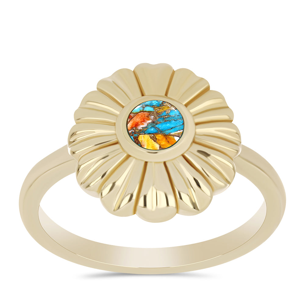 Pozlacené Stříbro 925/1000 - Prsten s Ústřicovým Tyrkysem - Karátové číslo: 0.32. přibližná hmotnost: 3.29 gramů