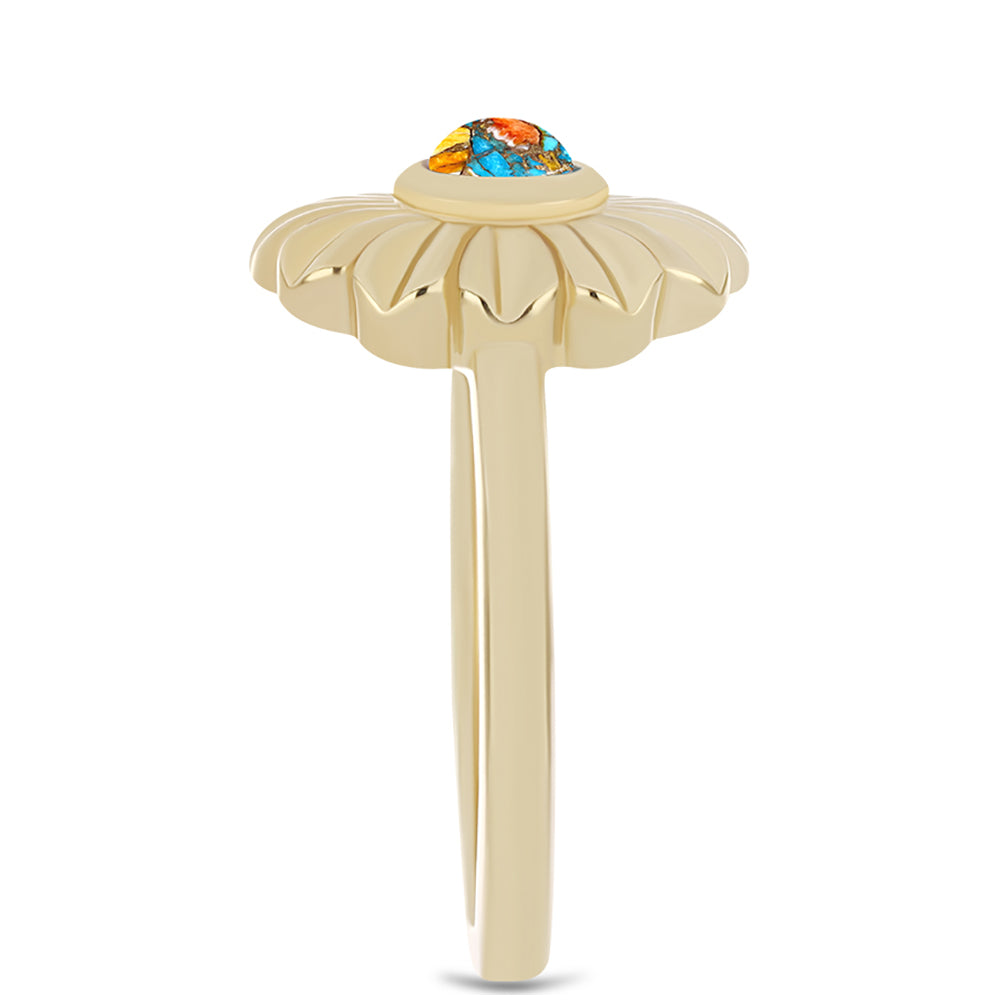 Pozlacené Stříbro 925/1000 - Prsten s Ústřicovým Tyrkysem - Karátové číslo: 0.32. přibližná hmotnost: 3.29 gramů