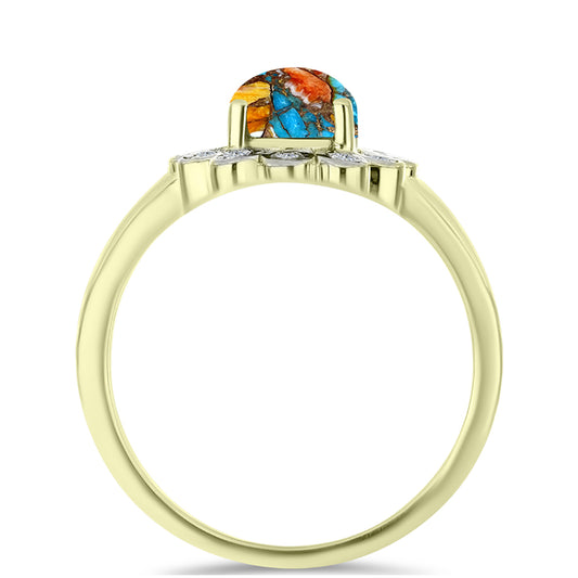 Pozlacený Stříbrný Prsten s Ústřicovým Tyrkysem a Bílým Topazem