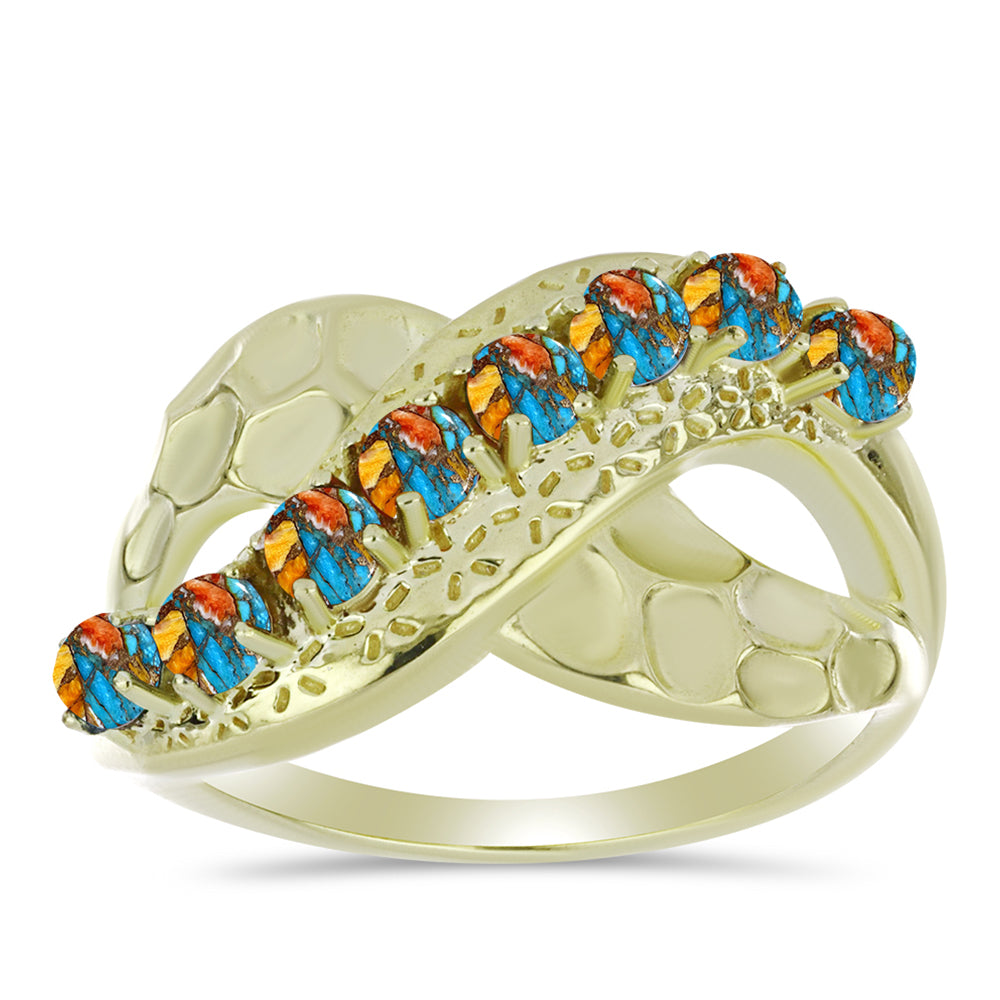 Pozlacený Stříbrný Prsten s Ústřicovým Tyrkysem