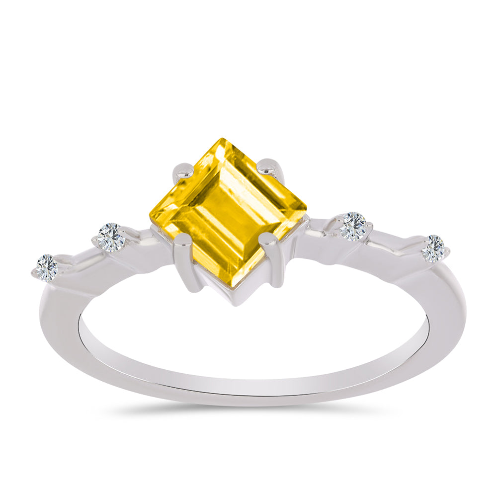 Stříbro 925/1000 - Prsten s Uralským Citrínem a Bílým Topazem - Karátové číslo: 1.31. přibližná hmotnost: 2.71 gramů