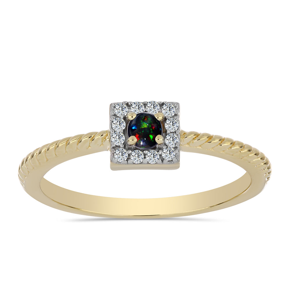 Pozlacené Stříbro 925/1000 - Prsten s Půlnočně Černým Etiopským Opálem z Lega Dembi a Bílým Topazem - Karátové číslo: 0.19. přibližná hmotnost: 2.29 gramů 3 