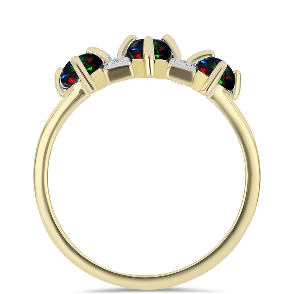 Pozlacený Stříbrný Prsten s Půlnočně Černým Etiopským Opálem z Lega Dembi a Bílým Topazem 2 