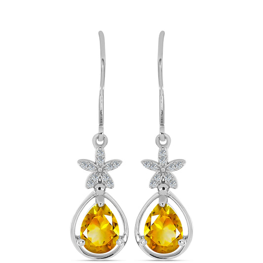 Stříbrné Náušnice s Uralským Citrínem a Bílým Topazem