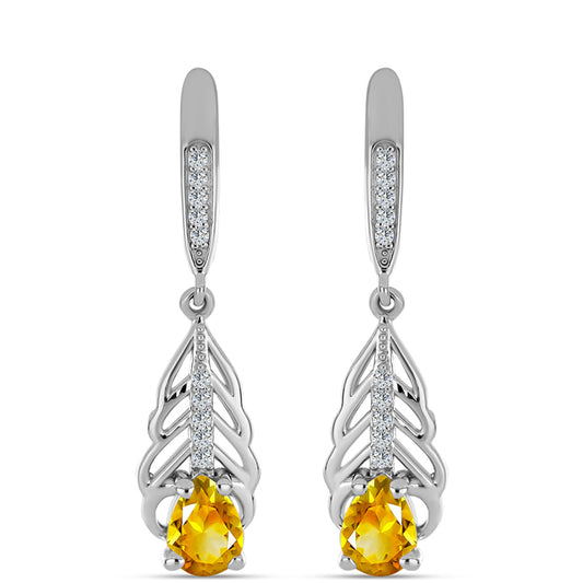 Stříbrné Náušnice s Uralským Citrínem a Bílým Topazem