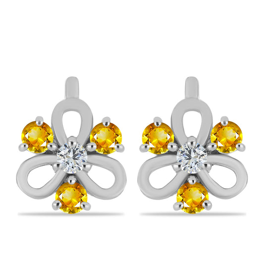 Stříbrné Náušnice s Uralským Citrínem a Bílým Topazem