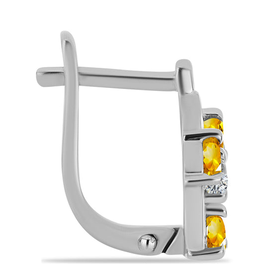 Stříbrné Náušnice s Uralským Citrínem a Bílým Topazem