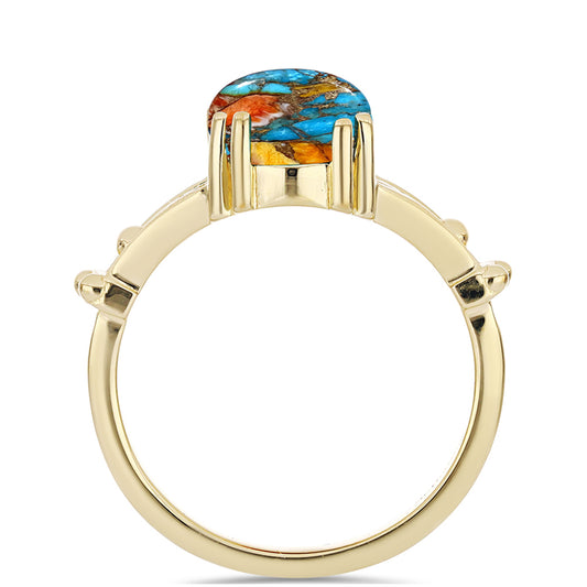Pozlacené stříbro 925/1000 Prsten s Ústřicovým Tyrkysem - Karátové číslo: 3.83. přibližná hmotnost: 4.5 gramů