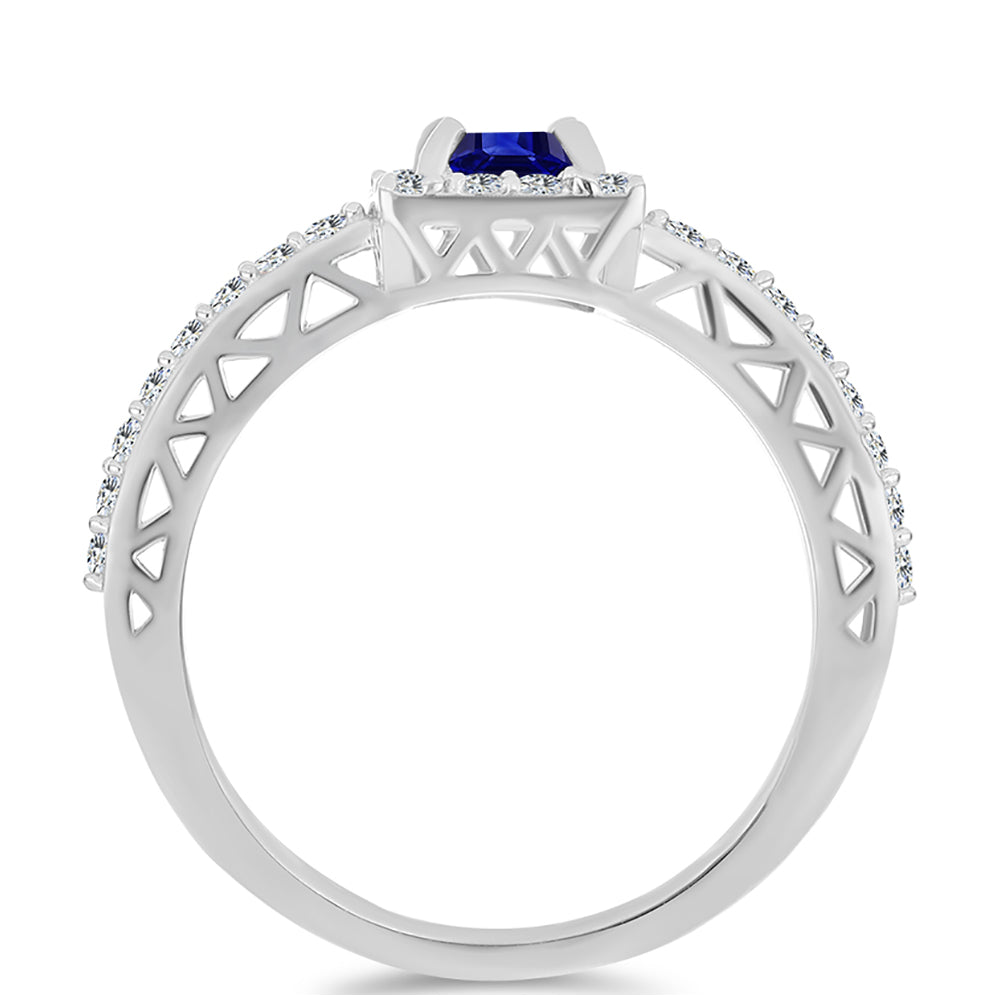 Stříbro 925/1000 - Prsten s Australským Modrým Safírem a Bílým Topazem - Karátové číslo: 1. přibližná hmotnost: 2.83 gramů