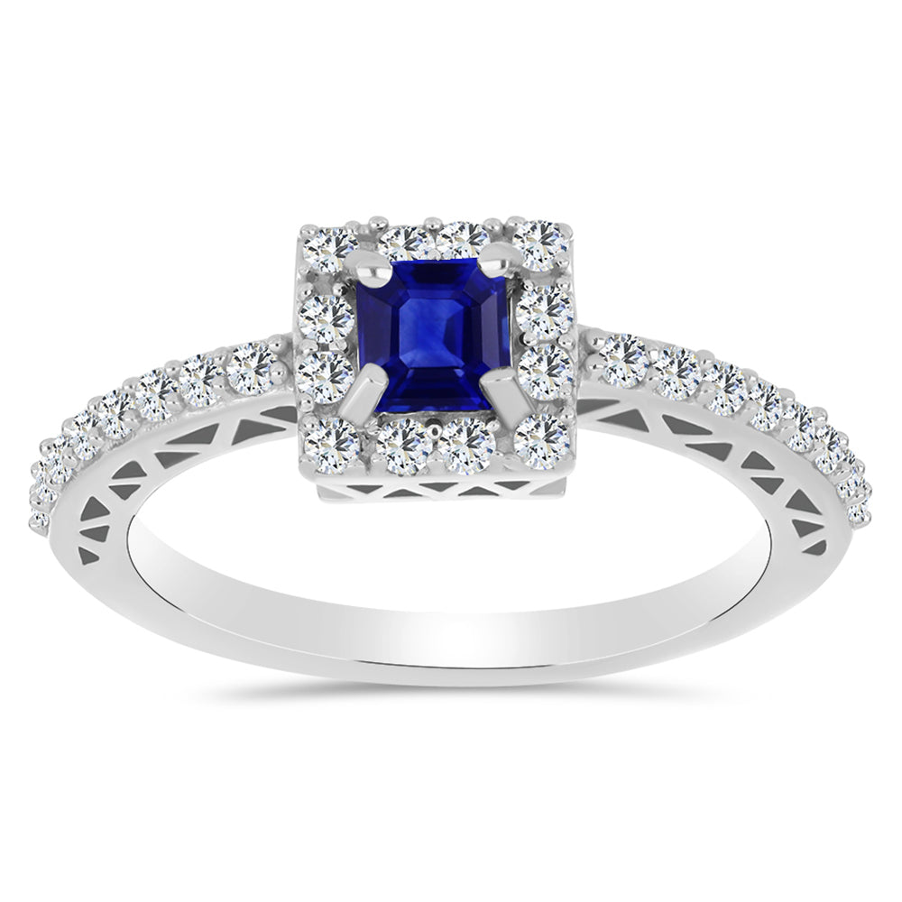 Stříbro 925/1000 - Prsten s Australským Modrým Safírem a Bílým Topazem - Karátové číslo: 1. přibližná hmotnost: 2.83 gramů 3 