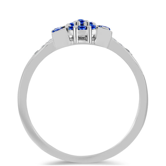 Stříbro 925/1000 Prsten s Australským Modrým Safírem a Bílým Topazem - Karátové číslo: 0.47. přibližná hmotnost: 2.86 gramů