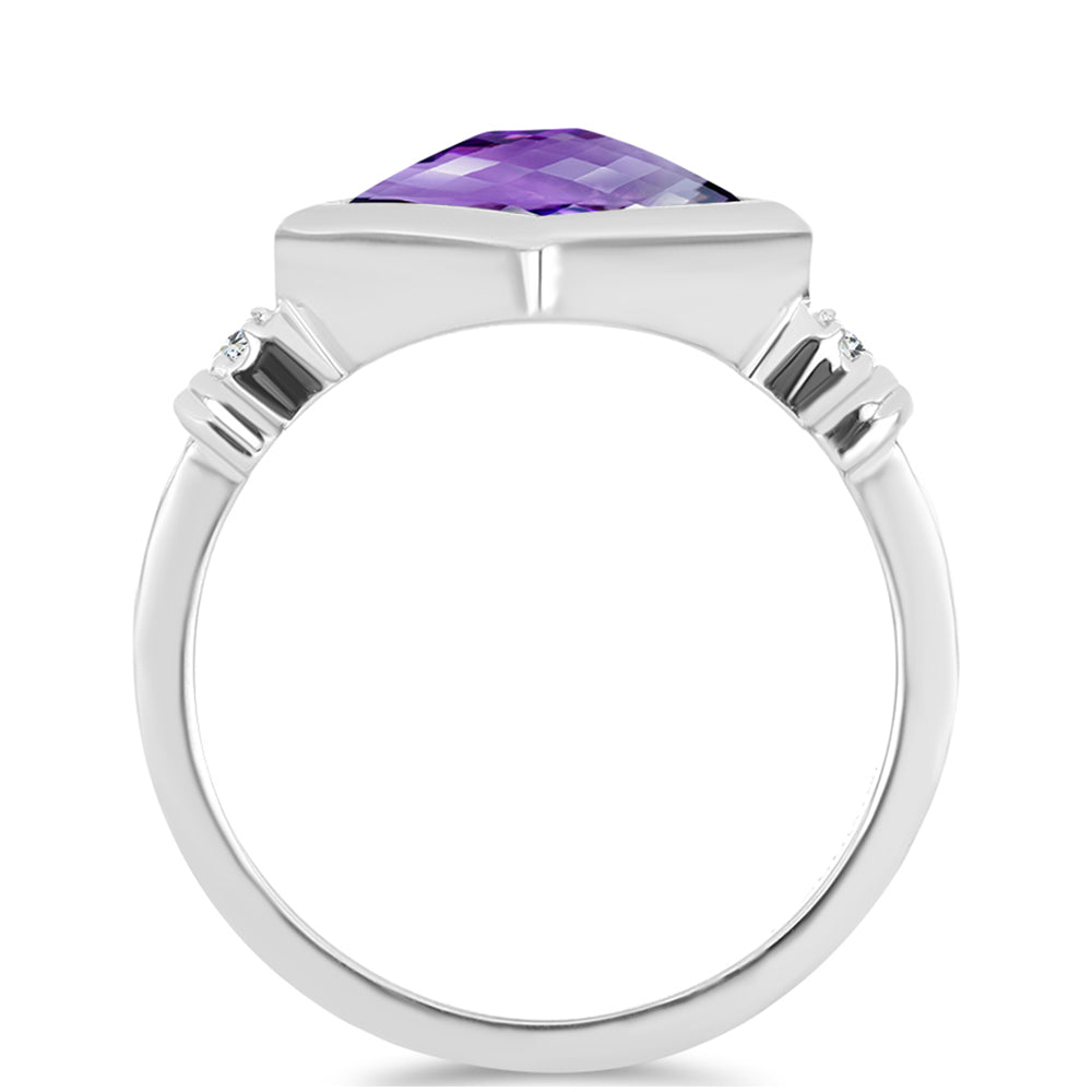 Stříbro 925/1000 - Prsten s Marockým Ametystem a Bílým Topazem - Karátové číslo: 2.32. přibližná hmotnost: 3.01 gramů