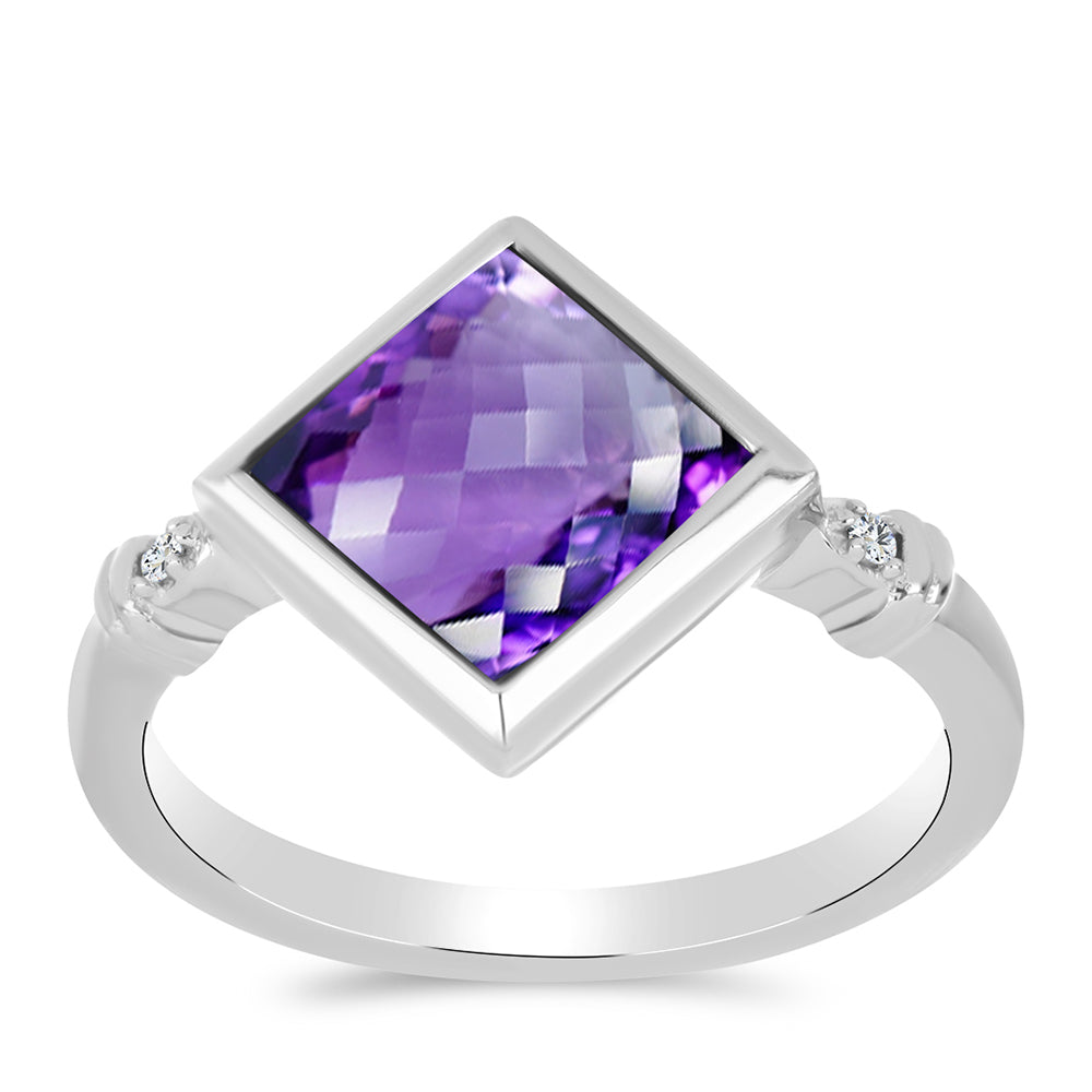 Stříbro 925/1000 - Prsten s Marockým Ametystem a Bílým Topazem - Karátové číslo: 2.32. přibližná hmotnost: 3.01 gramů