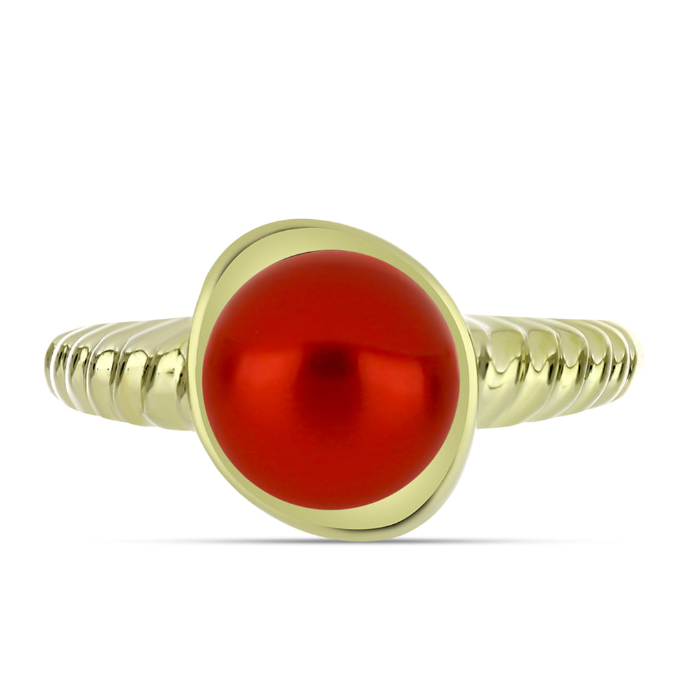 Pozlacené Stříbro 925/1000 - Prsten s Červená sladkovodní Perlou - Karátové číslo: 4.3. přibližná hmotnost: 4.55 gramů 1 