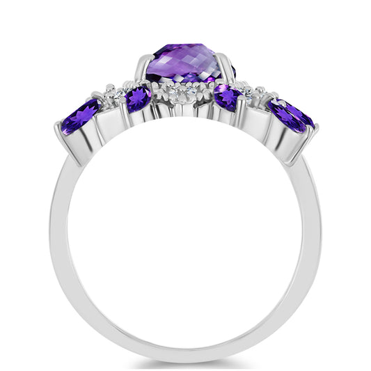 Stříbro 925/1000 Prsten s Marockým Ametystem a Bílým Topazem - Karátové číslo: 3.08. přibližná hmotnost: 5.16 gramů