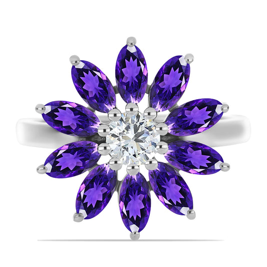 Stříbrný Prsten s Marockým Ametystem a Bílým Topazem