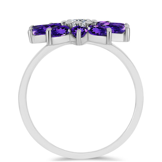 Stříbrný Prsten s Marockým Ametystem a Bílým Topazem