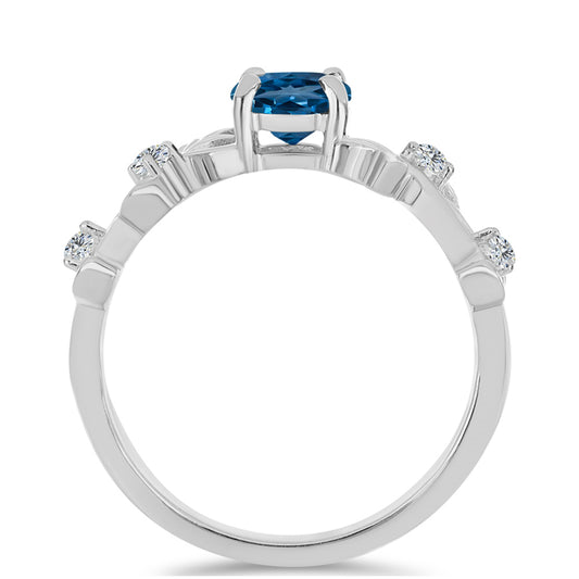 Stříbrný Prsten s Londýnským Modrým Topazem a Bílým Topazem