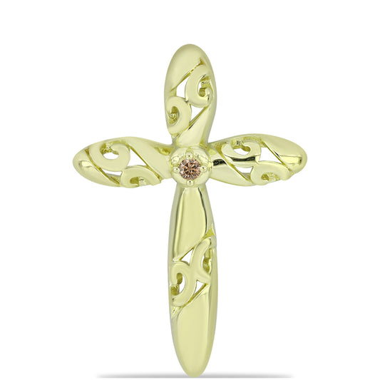 Pozlacené Stříbro 925/1000 - Přívěsek s Champagne Diamantem - Karátové číslo: 0.02. přibližná hmotnost: 1.85 gramů