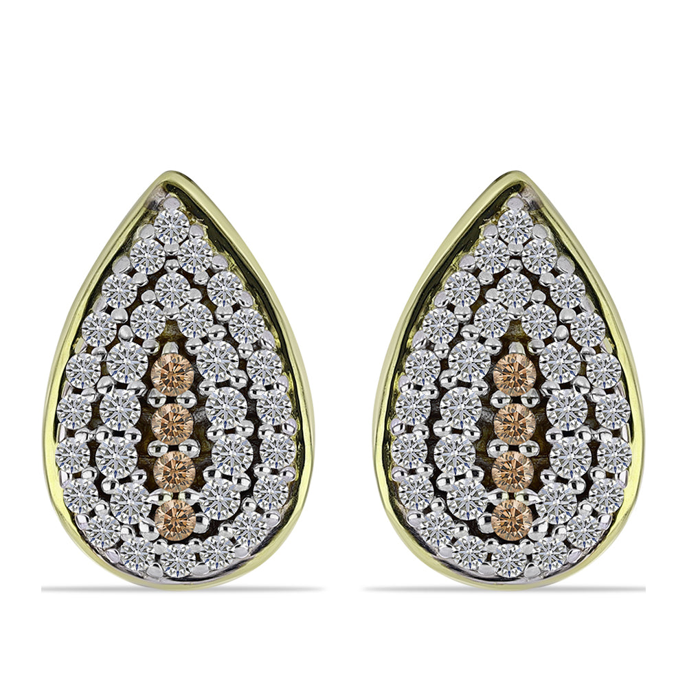 Pozlacené Stříbro 925/1000 - Sada s Champagne Diamantem a Bílým Topazem - Karátové číslo: 1.19. přibližná hmotnost: 5.69 gramů ( Náušnice+Prsten+Přívěsek ) 4 