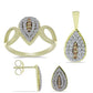 Pozlacené Stříbro 925/1000 - Sada s Champagne Diamantem a Bílým Topazem - Karátové číslo: 1.19. přibližná hmotnost: 5.69 gramů ( Náušnice+Prsten+Přívěsek )
