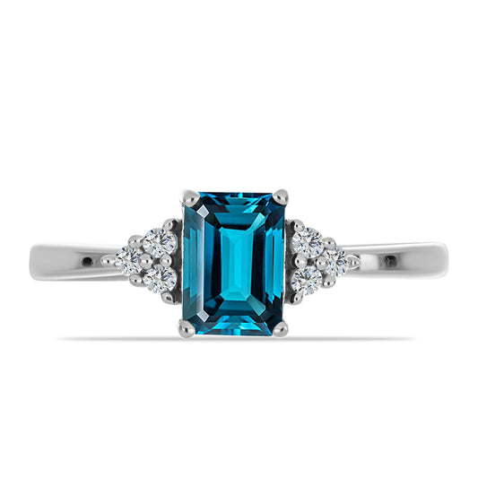 Stříbrný Prsten s Londýnským Modrým Topazem a Bílým Topazem