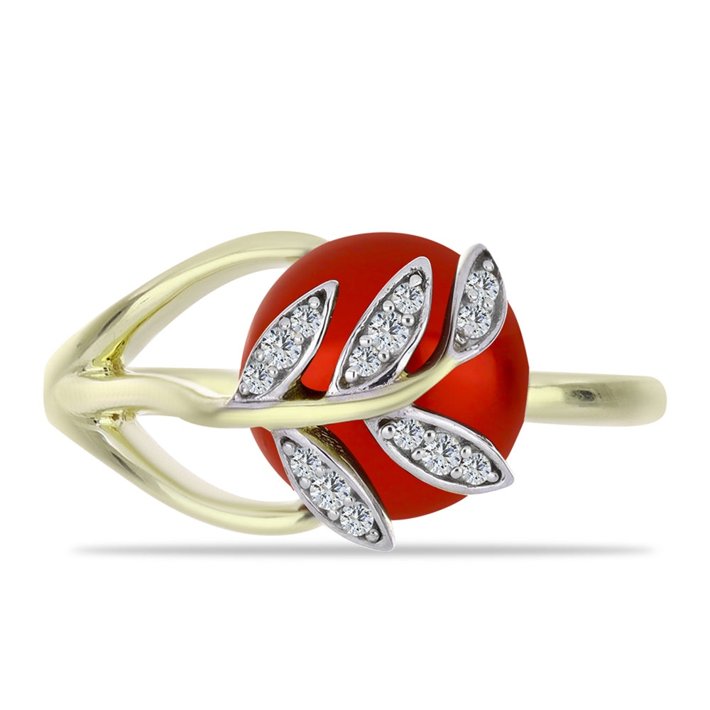 Pozlacené Stříbro 925/1000 - Prsten s Červená sladkovodní Perlou a Bílým Topazem - Karátové číslo: 4.39. přibližná hmotnost: 4.43 gramů 1 