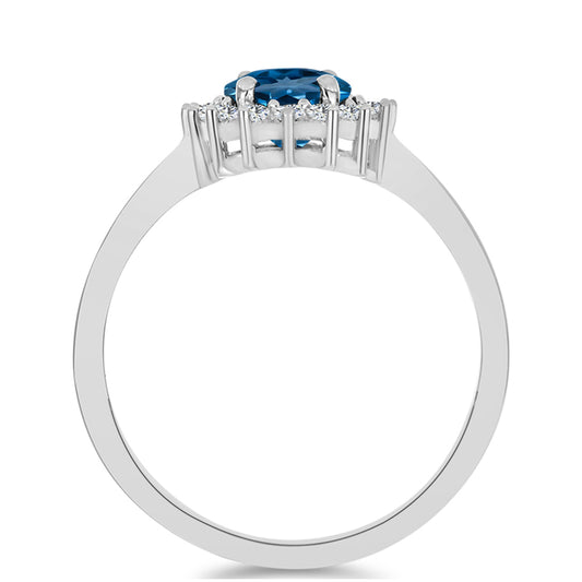 Stříbrný Prsten s Londýnským Modrým Topazem a Bílým Topazem