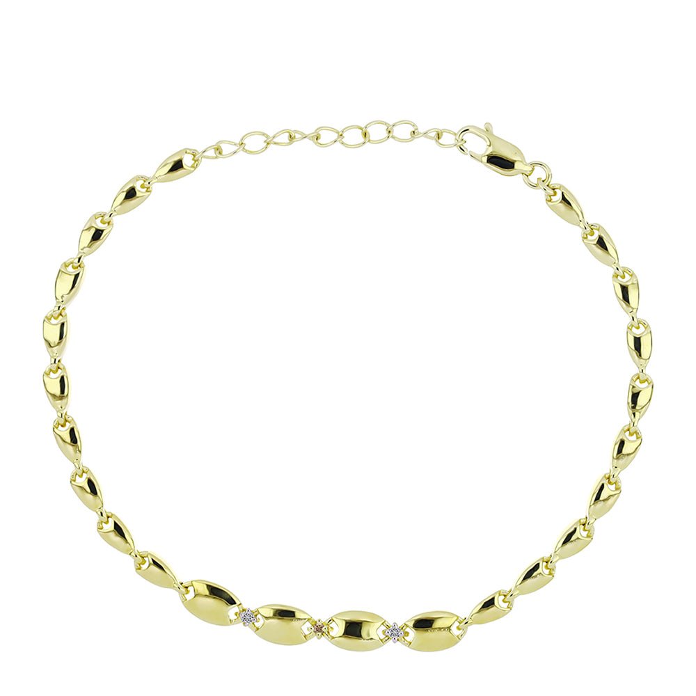 Pozlacené Stříbro 925/1000 - Náramek s Champagne Diamantem a Bílým Diamantem - Karátové číslo: 0.04. přibližná hmotnost: 7.15 gramů