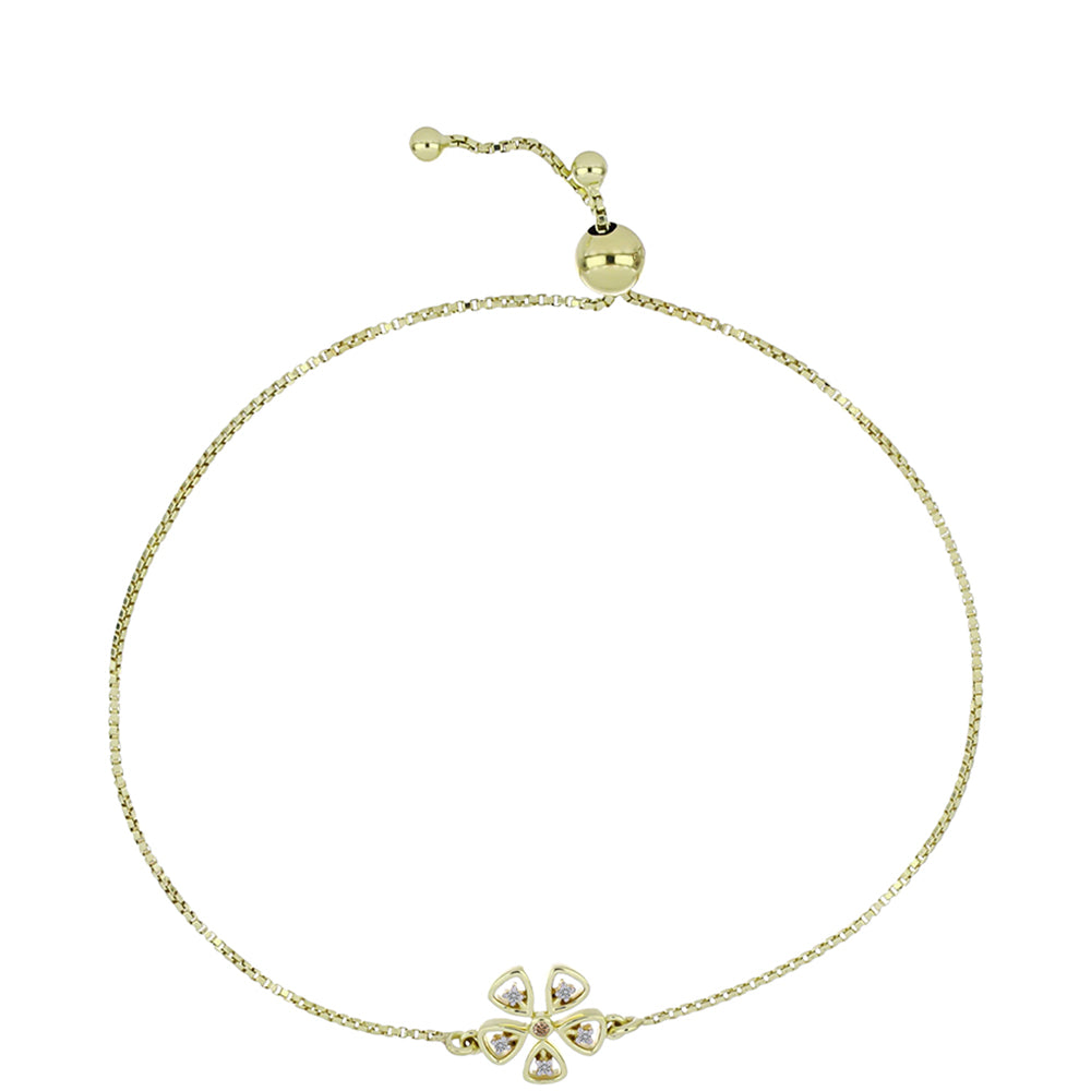 Pozlacené Stříbro 925/1000 - Náramek s Champagne Diamantem a Bílým Diamantem - Karátové číslo: 0.05. přibližná hmotnost: 2.92 gramů