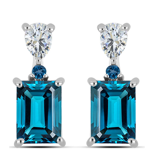Stříbrné Náušnice s Londýnským Modrým Topazem a Bílým Topazem