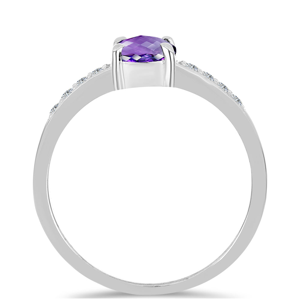 Stříbro 925/1000 - Prsten s Marockým Ametystem a Bílým Topazem - Karátové číslo: 0.91. přibližná hmotnost: 2.43 gramů