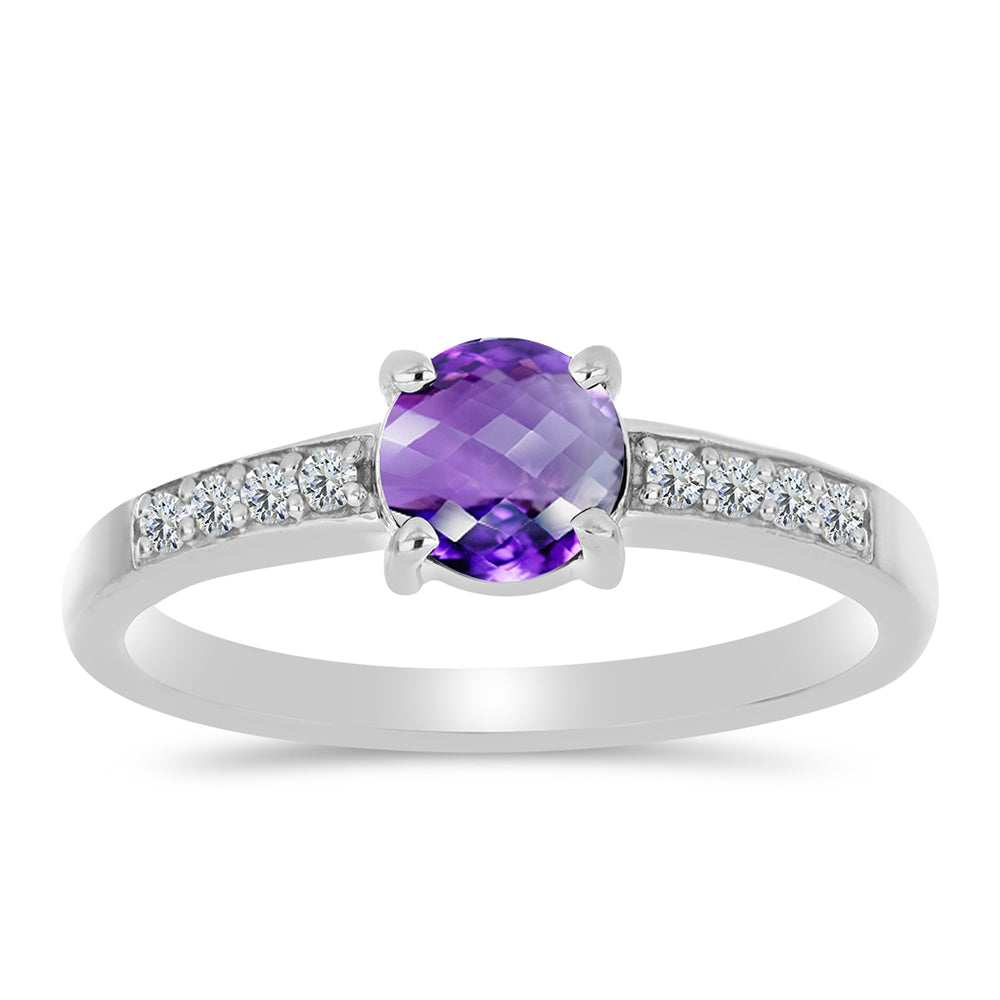 Stříbro 925/1000 - Prsten s Marockým Ametystem a Bílým Topazem - Karátové číslo: 0.91. přibližná hmotnost: 2.43 gramů