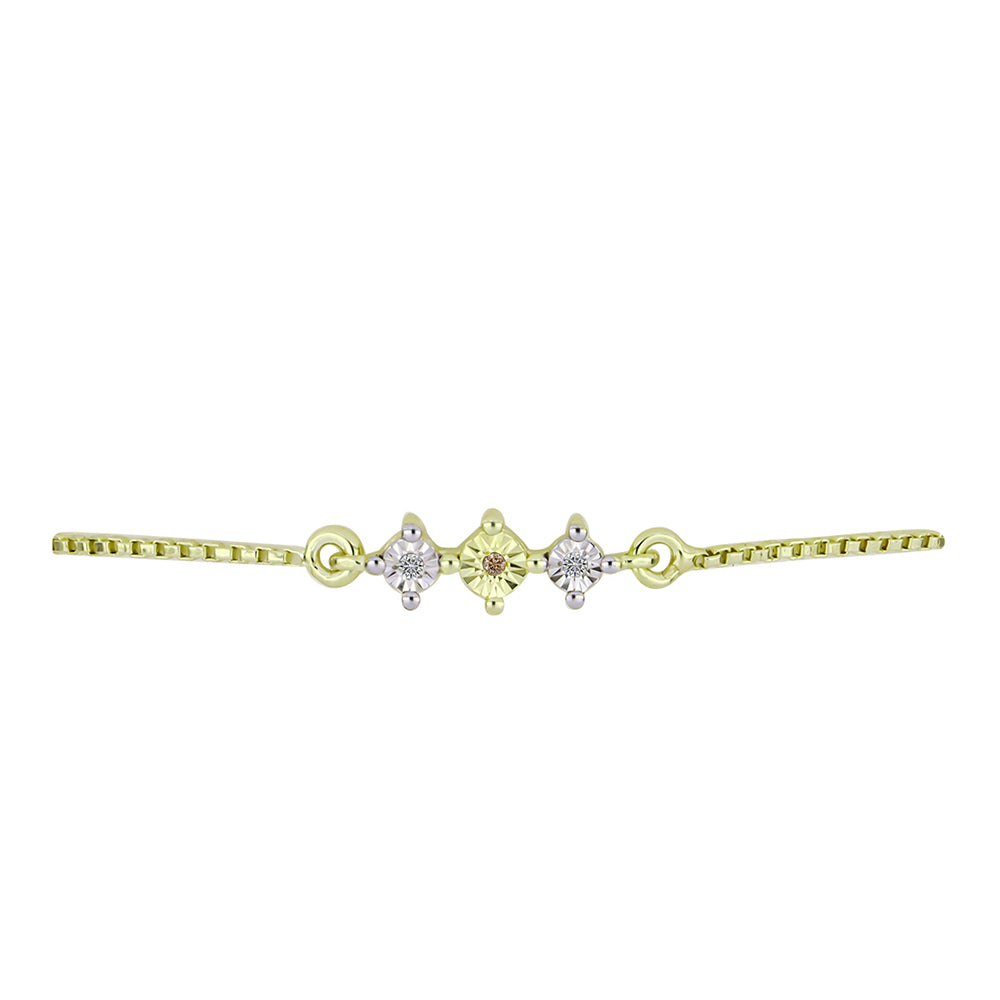 Pozlacené stříbro 925/1000 Náramek s Champagne Diamantem a Bílým Diamantem - Karátové číslo: 0.02. přibližná hmotnost: 2.64 gramů 2 