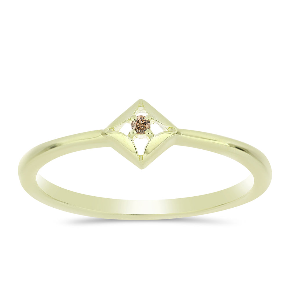 Pozlacené Stříbro 925/1000 - Prsten s Champagne Diamantem - Karátové číslo: 0.02. přibližná hmotnost: 1.45 gramů 3 