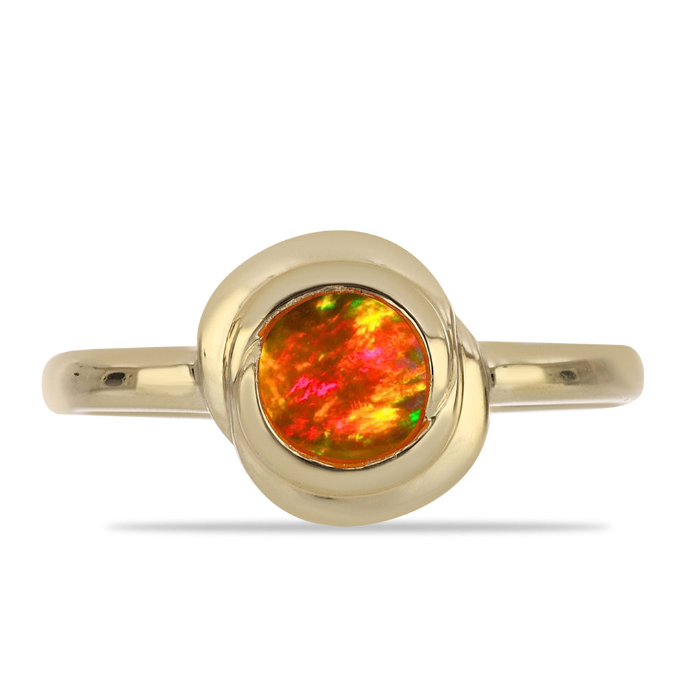 Pozlacené Stříbro 925/1000 - Prsten s Americkým Ohnivým Opálem - Karátové číslo: 0.35. přibližná hmotnost: 2.33 gramů