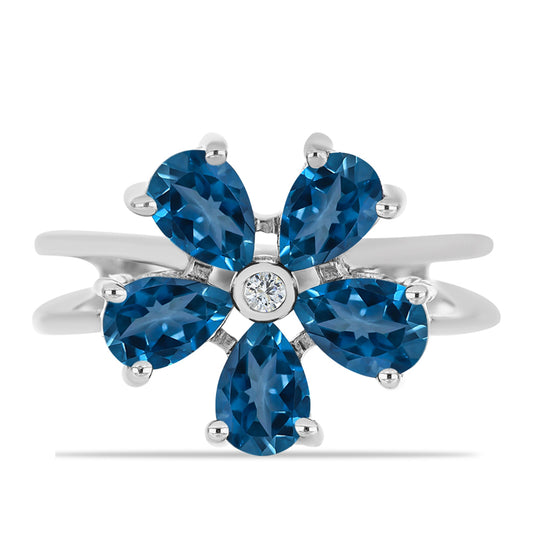 Stříbrný Prsten s Londýnským Modrým Topazem a Bílým Topazem