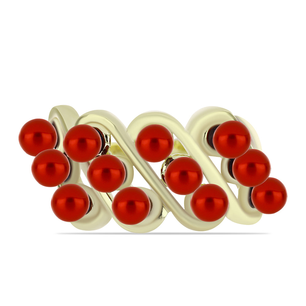 Pozlacené Stříbro 925/1000 - Prsten s Červená sladkovodní Perlou - Karátové číslo: 5.06. přibližná hmotnost: 6.68 gramů 1 