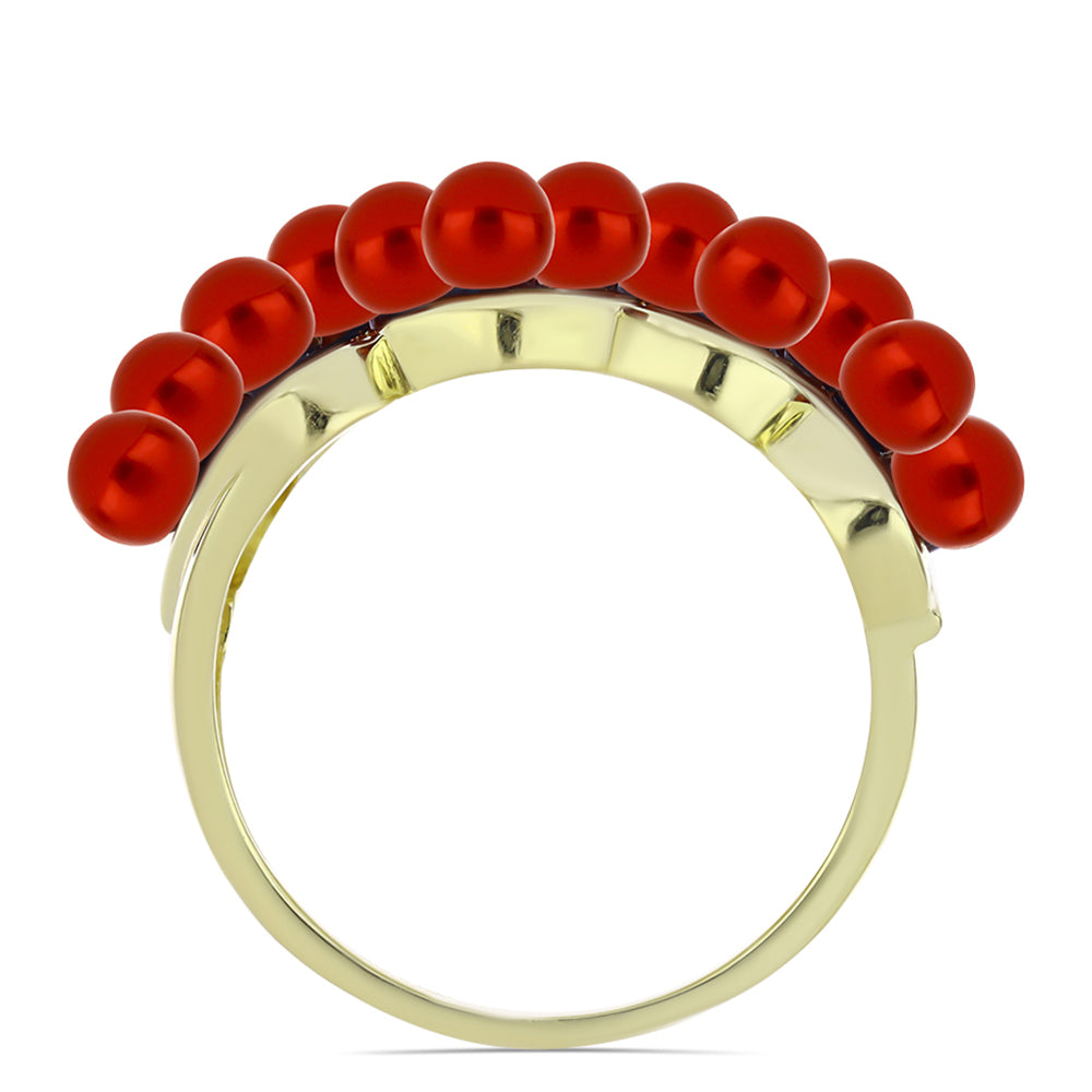 Pozlacené Stříbro 925/1000 - Prsten s Červená sladkovodní Perlou - Karátové číslo: 5.06. přibližná hmotnost: 6.68 gramů