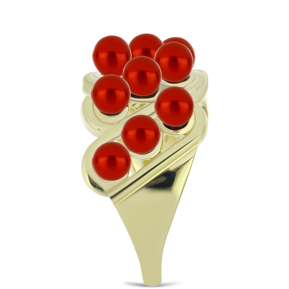 Pozlacené Stříbro 925/1000 - Prsten s Červená sladkovodní Perlou - Karátové číslo: 5.06. přibližná hmotnost: 6.68 gramů 4 