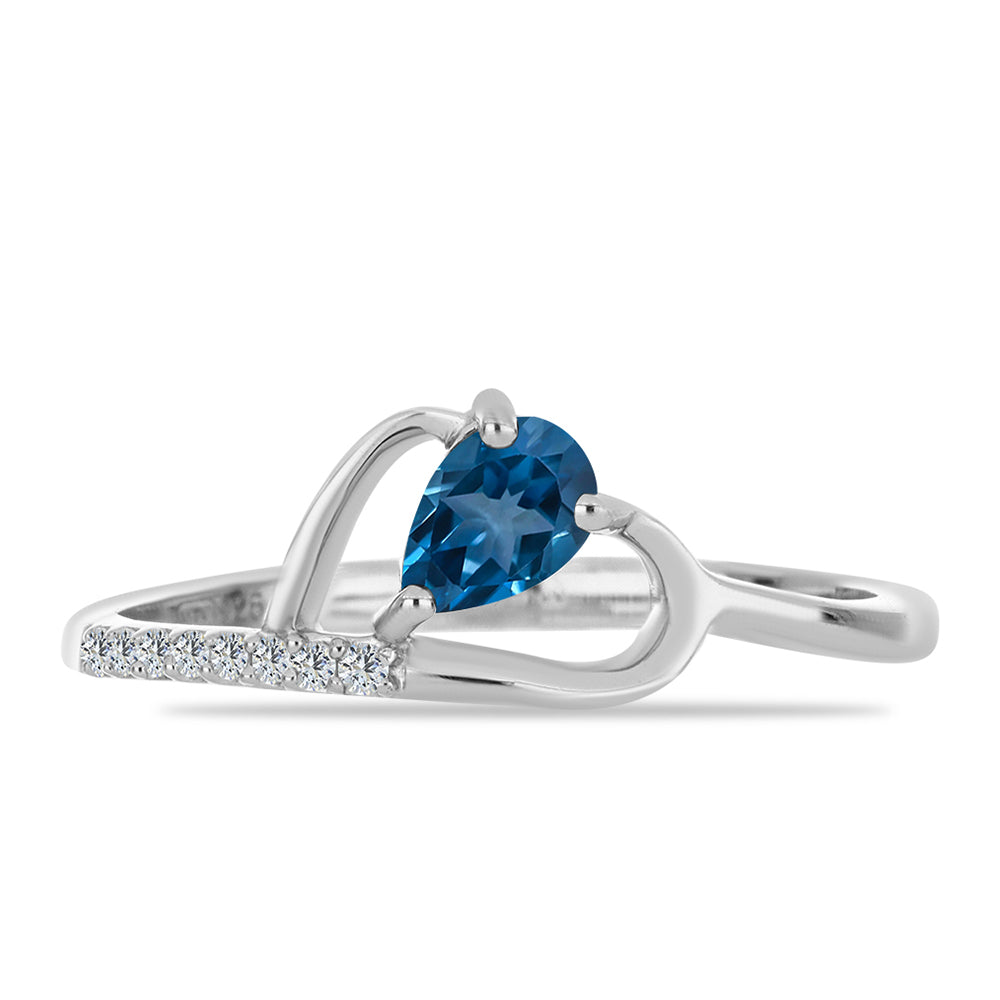 Stříbro 925/1000 Prsten s Londýnským Modrým Topazem a Bílým Topazem - Karátové číslo: 0.56. přibližná hmotnost: 1.87 gramů 1 