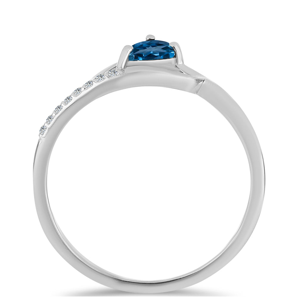 Stříbro 925/1000 Prsten s Londýnským Modrým Topazem a Bílým Topazem - Karátové číslo: 0.56. přibližná hmotnost: 1.87 gramů 2 