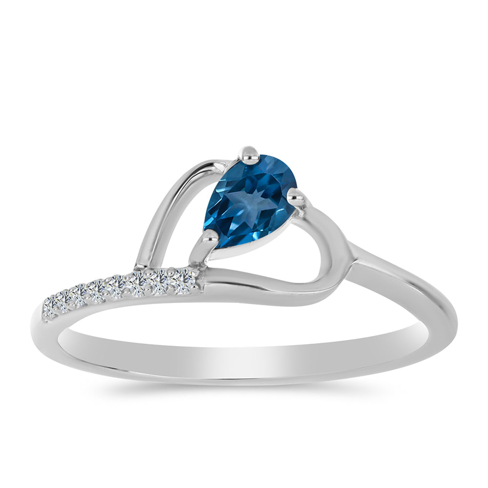 Stříbro 925/1000 Prsten s Londýnským Modrým Topazem a Bílým Topazem - Karátové číslo: 0.56. přibližná hmotnost: 1.87 gramů