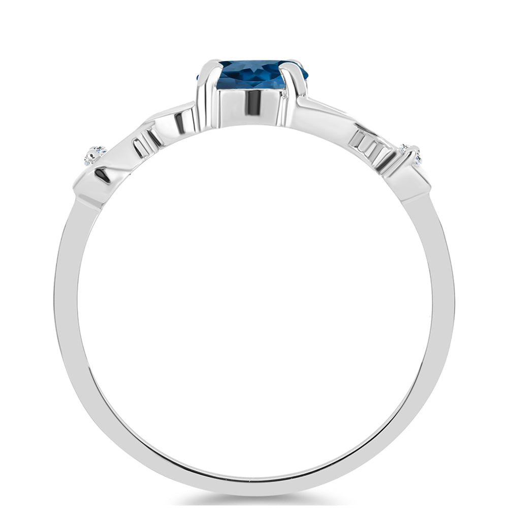 Stříbro 925/1000 - Prsten s Londýnským Modrým Topazem a Bílým Topazem - Karátové číslo: 0.55. přibližná hmotnost: 2.09 gramů